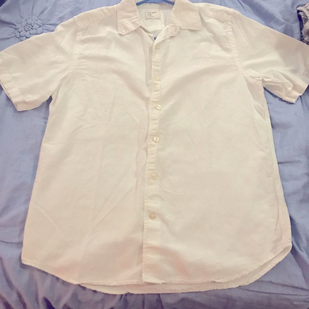Button shirt, Old Navy, small, no stains, machine washable, 55% linen 45% cotton